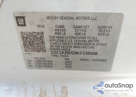 2019 Chevrolet Silverado 2500Hd Wt from USA, damaged, VIN 1GC1KREG5KF138898